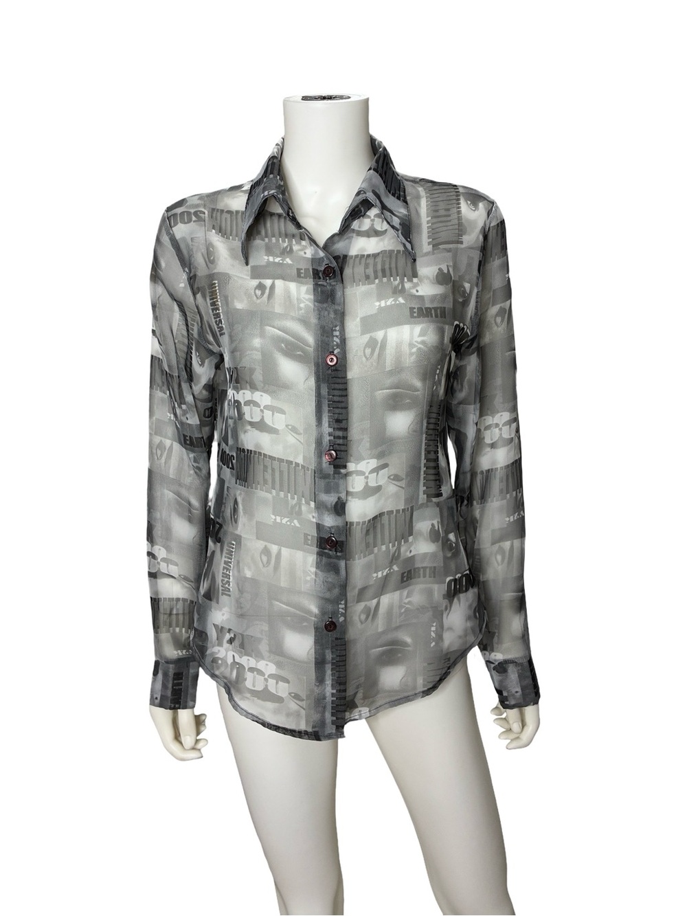 Vintage Y2K 2000 Millenium Sheer Button Front Top